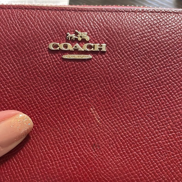 Coach Accordion Red Leather Wallet with Gold Metal - Picture 10 of 14